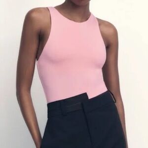 zara pink bodysuit high neck tank top